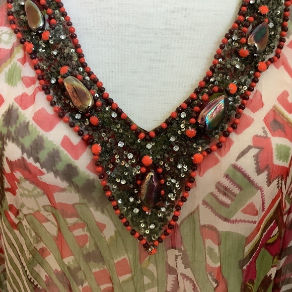 Kay Celine Multicolored Sheer Tunic with Beaded Neckline, NWT, Size S - Picture 16 of 16